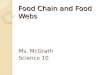 Food Chain and Food Webs Ms. McGrath Science 10. Food Chains Grass  grasshopper  robin  hawk Producer: makes its own food through photosynthesis which