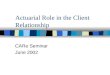 Actuarial Role in the Client Relationship CARe Seminar June 2002