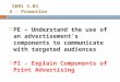 SEM1 3.03 A - Promotion  PE – Understand the use of an advertisement’s components to communicate with targeted audiences  PI - Explain Components of