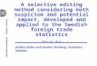 A selective editing method considering both suspicion and potential impact, developed and applied to the Swedish foreign trade statistics Topic (ii), WP