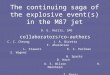 The continuing saga of the explosive event(s) in the M87 jet D. E. Harris, SAO collaborators/co-authors C. C. Cheung J. A. Biretta F. Aharonian L. Stawarz