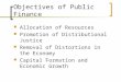 Objectives of Public Finance Allocation of Resources Promotion of Distributional Justice Removal of Distortions in the Economy Capital Formation and Economic