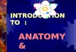 INTRODUCTION TO : ANATOMY & PHYSIOLOGY ANATOMY: Ana = UP - TOME = CUTTING  Study of the structure of the body Gross  Microscopic  Cytology  Histology