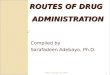 ROUTES OF DRUG ADMINISTRATION Compiled by Sarafadeen Adebayo, Ph.D. Thursday, January 07, 20161