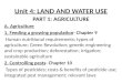 Unit 4: LAND AND WATER USE PART 1: AGRICULTURE A. Agriculture 1. Feeding a growing population- Chapter 9 Human nutritional requirements; types of agriculture;