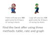 Mario will pay you 360 gold coins for 2 hours of racing G-Karts Luigi will pay you 426 gold coins for 3 hours of racing Go-Karts Find the best offer using