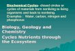 Biochemical Cycles- closed circles or cycles of materials from nonliving to living organisms and back to nonliving. Examples : Water, carbon, nitrogen