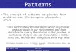 FEN 30-9-2008NOEA/IT: Advanced Computer Studies 1 Patterns The concept of patterns originates from architecture (Christopher Alexander, 1977): “Each pattern