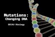 Mutations: Changing DNA SBI4U Biology. Mutation: A change in the DNA sequence that is inherited as the DNA is transmitted through cell division.  Changes