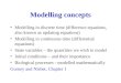 Modelling concepts Modelling in discrete time (difference equations, also known as updating equations) Modelling in continuous time (differential equations)