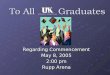 To All Graduates Regarding Commencement May 8, 2005 2:00 pm Rupp Arena