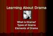 Learning About Drama What is Drama? Types of Drama Elements of Drama