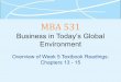 Mba 531   week 5 - overview - chap 13 - 15