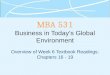 Mba 531   week 6 - overview - chap 16 - 19