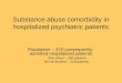 Substance abuse comorbidity in hospitalized psychiatric patients Population – 470 consequently admitted hospitalized patients Kfar Shaul – 250 patients