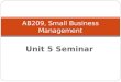Unit 5 Seminar AB209, Small Business Management. Unit 5 Seminar Game Plan Course Check-In Course Website Check-In Course Activities & Assignments Check-In