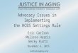 Advocacy Issues in Implementing the HCBS Settings Rule November 6, 2015 Eric Carlson Melissa Harris Becky Kurtz 1