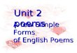 Unit 2 poems A few Simple Forms of English Poems