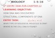BIOLOGY 1-5-16 1 ST ENTRY TASK FOR CHAPTER 12 LEARNING OBJECTIVE: HOW DNA WAS DISCOVERED STRUCTURAL COMPONENTS OF DNA ENTRY TASK: WHAT TYPE OF BIOLOGICAL