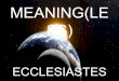 MEANING(LESS) ECCLESIASTES