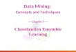 1 January 24, 2016Data Mining: Concepts and Techniques 1 Data Mining: Concepts and Techniques — Chapter 7 — Classification Ensemble Learning