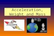 Acceleration, Weight and Mass. Weight Near the surface of the Earth, the pull of gravity on a body is practically constant and every falling body acquires