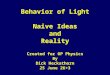 Behavior of Light Naive Ideas and Reality Created for OP Physics By Dick Heckathorn 25 June 2K+3