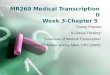 MR260 Medical Transcription II Week 3-Chapter 5 “Family Practice & Critical Thinking” Essentials of Medical Transcription Instructor: Amber Krasny MBA,