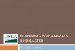 PLANNING FOR ANIMALS IN DISASTER November 4, 2015