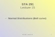 STA 291 - Lecture 151 STA 291 Lecture 15 – Normal Distributions (Bell curve)