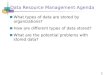 Data Resource Management Agenda What types of data are stored by organizations? How are different types of data stored? What are the potential problems