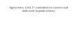 Agriscience, Unit 17 worksheet on careers and tools used in plant science