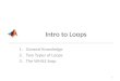 Intro to Loops 1.General Knowledge 2.Two Types of Loops 3.The WHILE loop 1