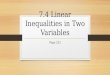 7.4 Linear Inequalities in Two Variables