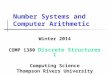 Number Systems and Computer Arithmetic Winter 2014 COMP 1380 Discrete Structures I Computing Science Thompson Rivers University