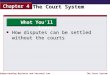Understanding Business and Personal Law The Court System Chapter 4 The Court System What Youll Learn How disputes can be settled without the courts