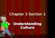 Chapter 3 Section 1 Understanding Culture. What Is Culture? Culture Culture Is the way of life of a group of people who share similar beliefs and customs
