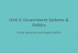 Unit 2: Government Systems & Politics Party systems and Organization