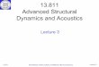 13.811 Advanced Structural Dynamics and Acoustics · PDF file13.811 ADVANCED STRUCTURAL DYNAMICS AND ACOUSTICS Lecture 3 The Acoustic Wave Equation 1-dimensional propagation Plane