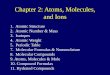 Chapter 2: Atoms, Molecules, and · PDF fileChapter 2: Atoms, Molecules, and Ions 1. Atomic Structure 2. Atomic Number & Mass 3. Isotopes 4. Atomic Weight 5. Periodic Table 7. Molecular