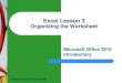 Excel Lesson 3 Organizing the Worksheet - ts091.k12.sd.usts091.k12.sd.us/Computer_lit_power_points/Excel Lesson 03.pdf · Excel Lesson 3 Organizing the Worksheet ... 12 Pasewark &