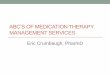 ABC’S OF MEDICATION THERAPY MANAGEMENT - … of mtm... · •Pharmacists provide medication therapy management to help patients get the best benefits ... •Must be written at a