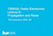 TSEK02: Radio Electronics Lecture 6: Propagation and Noise · PDF fileFriis’ Transmission Equation • If we include transmitter and receiver antenna gains, the ratio of the received
