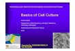 Basics of Cell Culture - u- · PDF fileBasics of Cell Culture ... serum, embryo extract, salts and peptones. They observed limited monolayer ... • Most cell lines grow for a limited