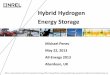 Hybrid Hydrogen Energy Storage - Hydrogen & Fuel … Hydrogen Oxygen H 2 O + electricity H 2 + ½ O 2 Ideal energy = 39 kWh/kg H2, HHV 4 Electrolyzer Types Capacity (kW) Efficiency