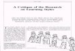 A Critique of the Research on Learning Styles - · PDF fileA Critique of the Research on Learning Styles Like the blind men in the fable about the elephant, ... tification of relevant