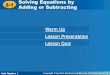 Solving Equations by 2-1Adding or Subtracting - … Algebra 1 2-1 Solving Equations by Adding or Subtracting Solve one-step equations in one variable by using addition or subtraction