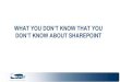 WHAT YOU DON’T KNOW THAT YOU DON’T KNOW ABOUT SHAREPOINT ?? What are some things you Don’t know that you Don’t know about SharePoint ... Blogs and Wikis ... 7. Training is