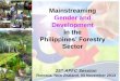 Mainstreaming Gender and Development in the Aware Gender sensitive •GAD is invisible •Gender issues awareness ... projects gender-responsive towards women’s economic empowerment