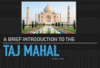 A BRIEF INTRODUCTION TO THE TAJ MAHAL TAJ MAHAL SOME INFORMATION It was built in 1631. It was built out of marble, and tons and tons and tons of marble. And a few more tons of marble